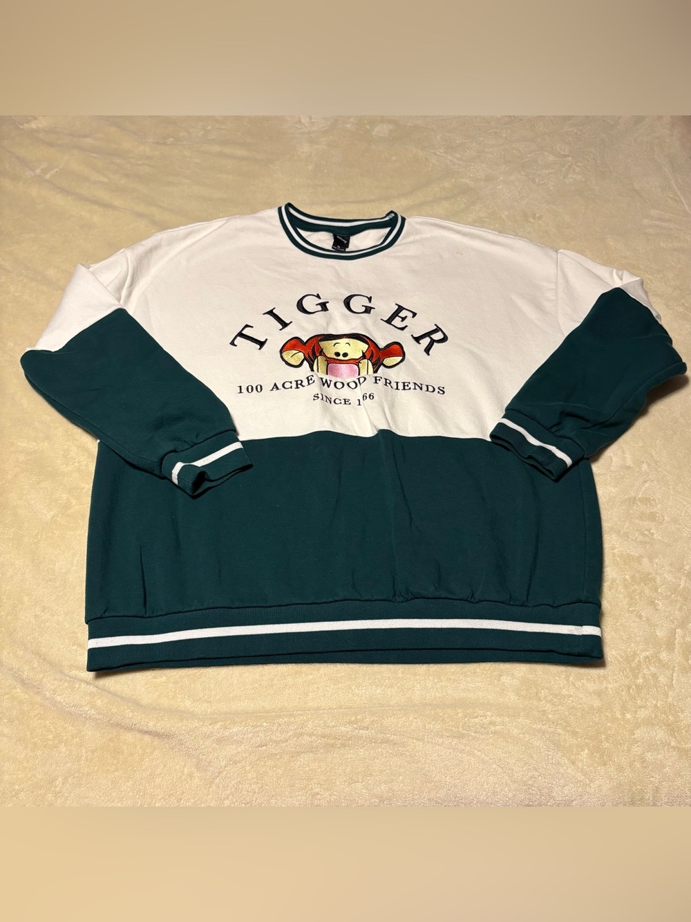 Disney Tigger Colorblock Crewneck Sweatshirt - White & Dark Green